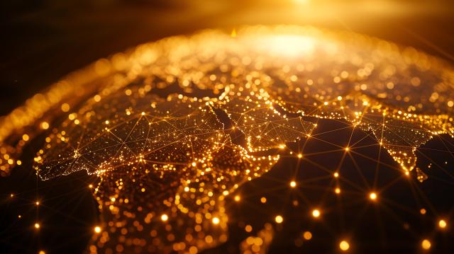 Close up of globe in gold outline